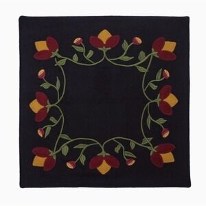 Primitive Floral Border Candle Mat Wool Felt Applique Red Gold Green 15" New